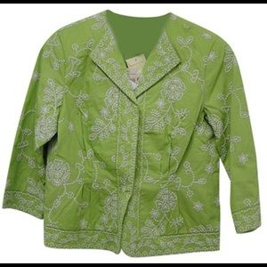 Coldwater Creek Lime Green Jacket w/ white Size 6